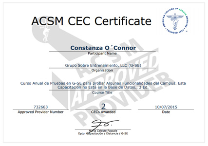 ACSM CEC Certificate