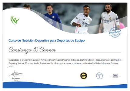 Certificado Final de Aprobación - Nutrición Deportiva para Deportes de Equipo