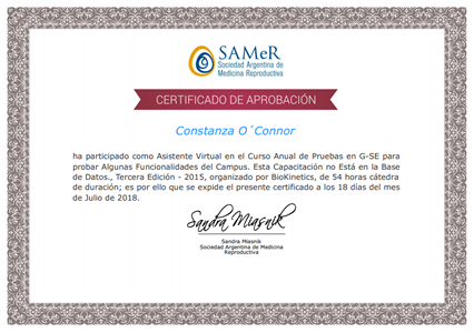 Certificado de Asistencia - Sociedad Argentina de Medicina Reproductiva